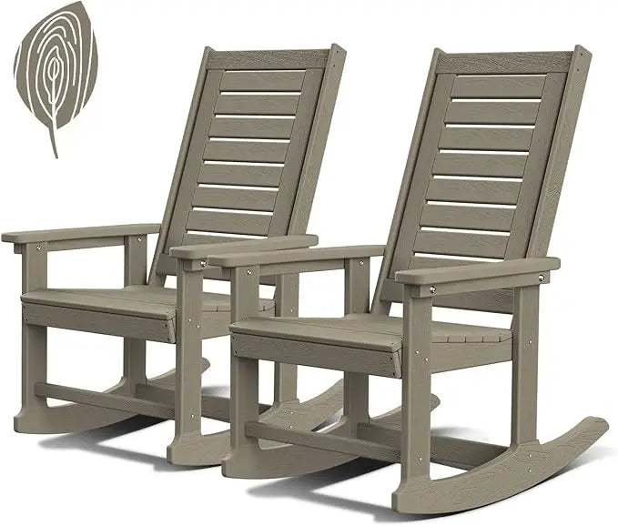 Outdoor Rocking Chairs Set of 2 Porch Rocker  HDPE Plastic Oversized Rockers High Back  Big & Tall Ladder Back for Patio Outside