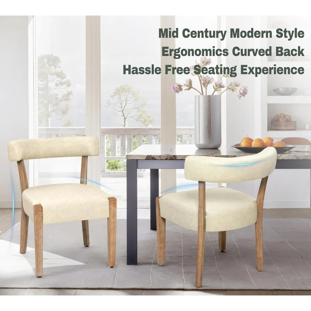 Wooden Dining Chairs Set of2 Upholstered Kitchen&Dining Room Linen Fabric Chairs Mid Century Modern Dining Woven Chairs Low Back