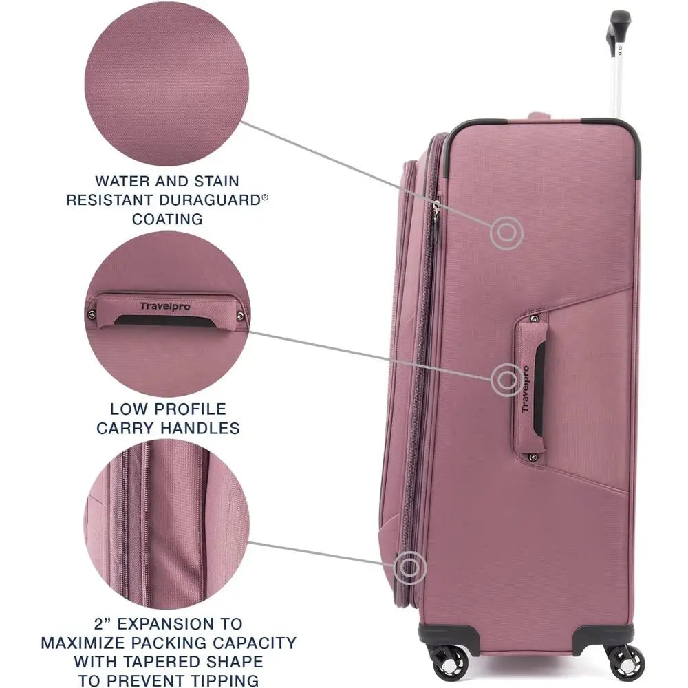 Expandable 4-Wheel Softside Luggage, Dusty Rose Pink, 29-Inch Large Suitcase for Men & Women