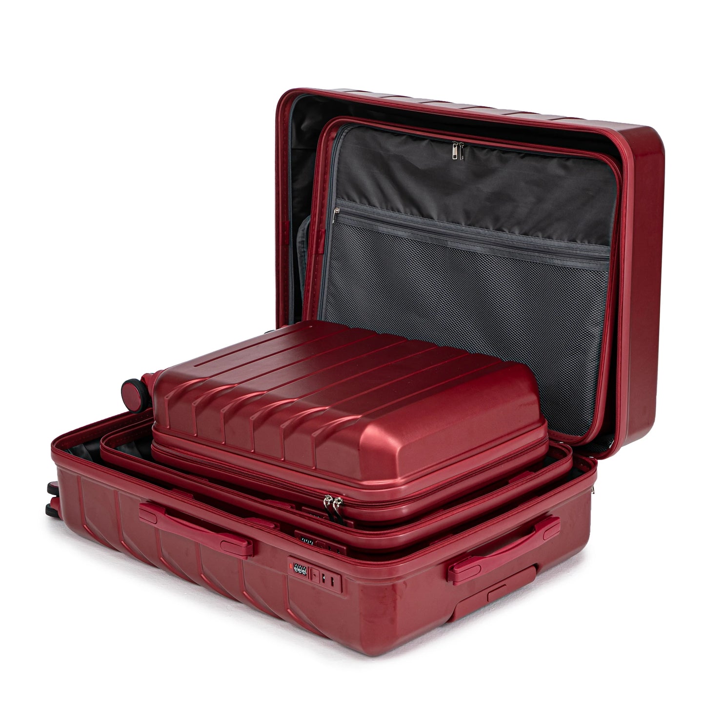 3 in 1 ABS&PC Trolley Box 20in 24in 28in Trolley Box Iron Tie Rod ABSPC Alloy Wine Red  suitcases and travel bags