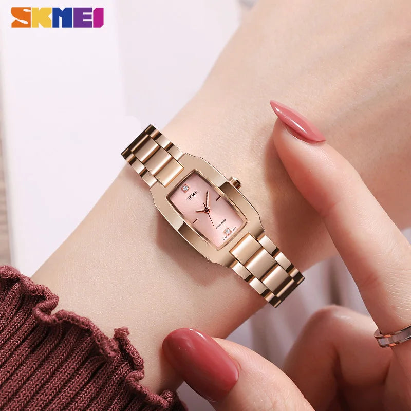 SKMEI Quartz Watch Fashion Thin Watches Ladies Casual Dress Luxury Silver Ladies Rhinestone Waterproof Relogio Feminino 1400