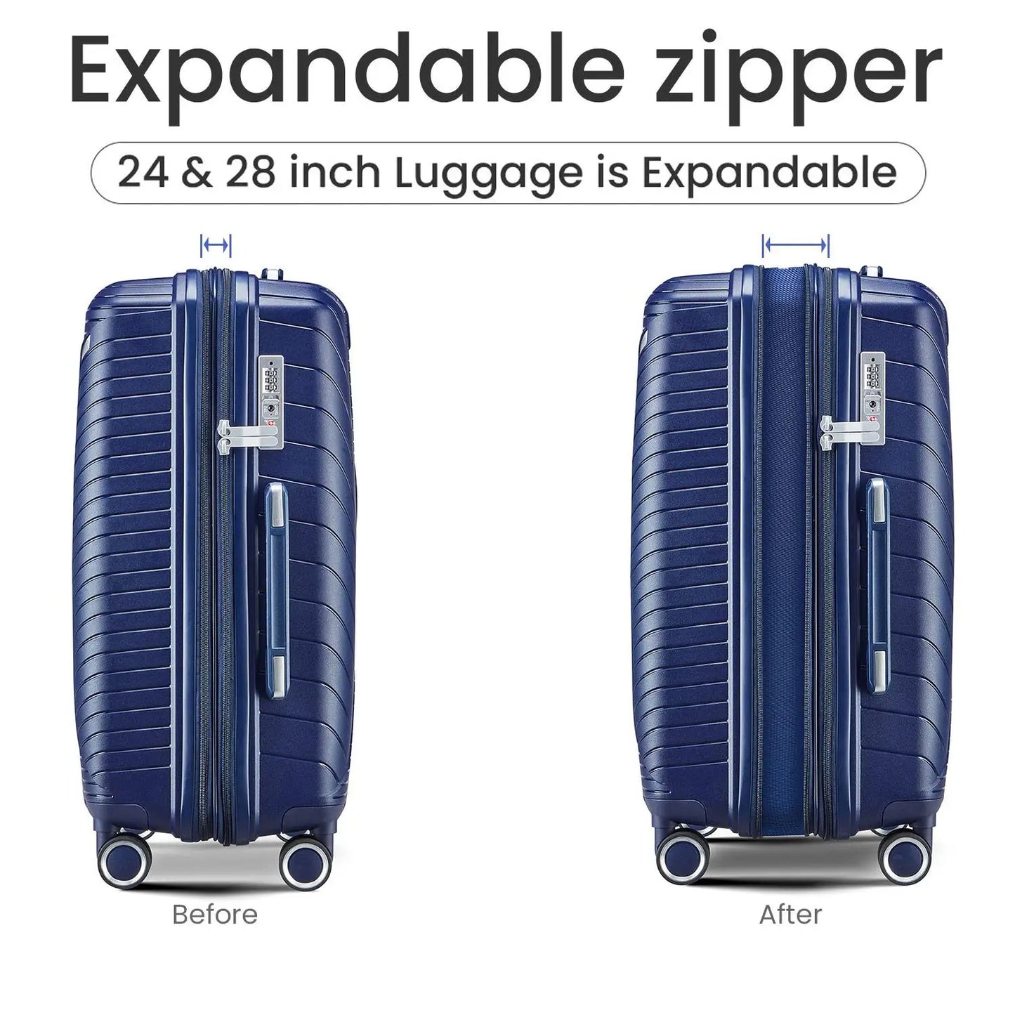 Luggage Sets 4 Piece(14/20/24/28), Expandable Lightweight Suitcase with 4 Double 360 Degrees Mute Spinner Wheels PP Materials