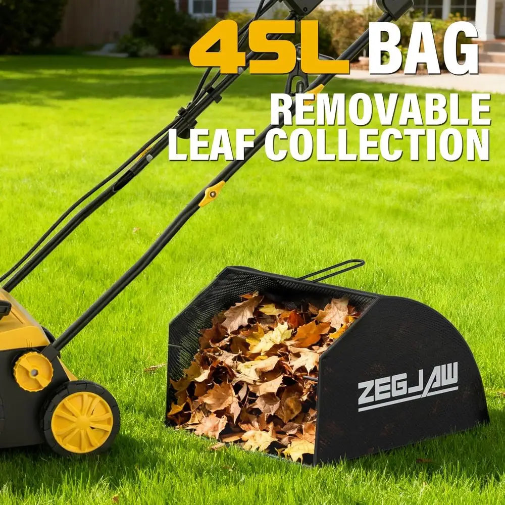 15 13-Amp Electric Lawn Sweeper with 5-Position Height Adjustment, 45L Detachable Bag, Quick-Fold Design for Artificial Turf Mai