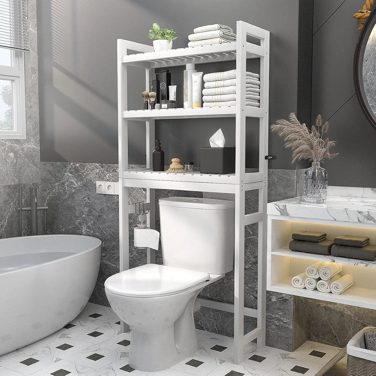 Over The Toilet Storage, Bamboo Over Toilet Bathroom Organizer Rack, Freestanding Bathroom Shelves Above Toilet Storage