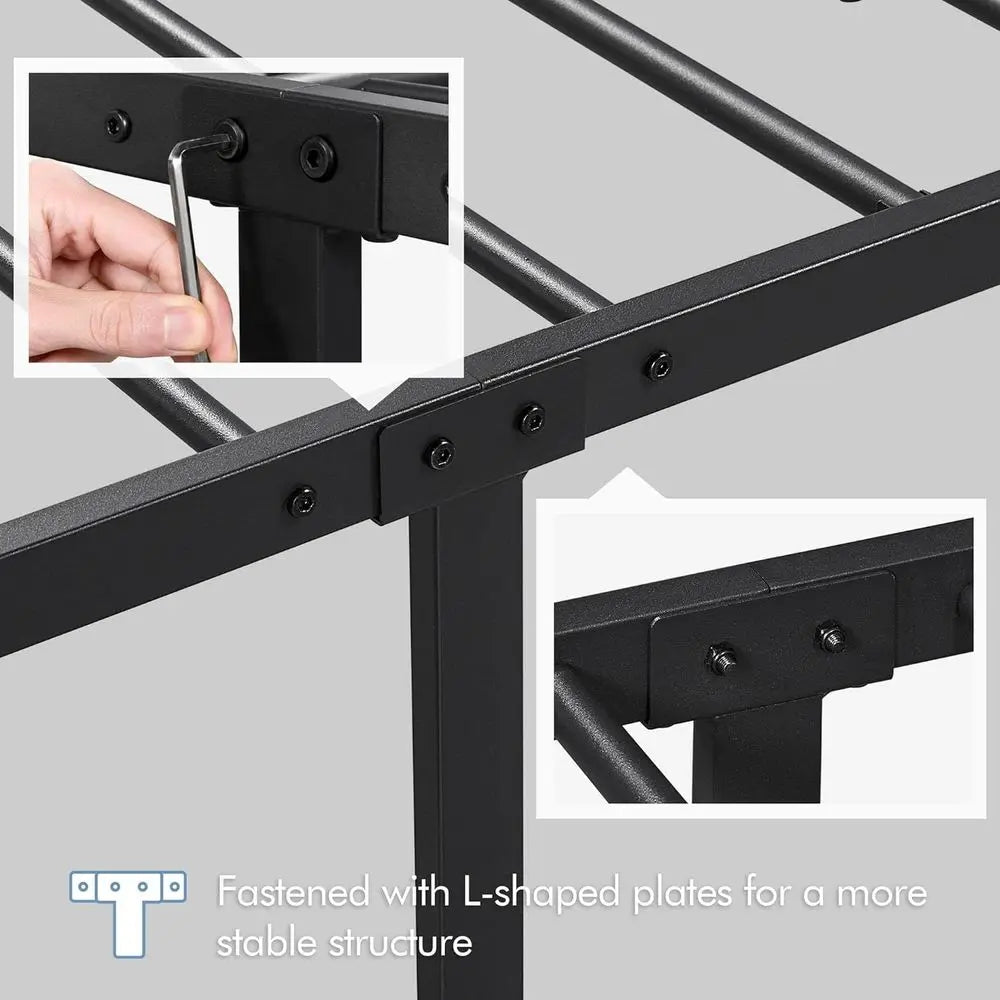 Metal Full Size Bed Frame with Cloud Design, Headboard, Footboard, Storage, No Box Spring Needed, Black