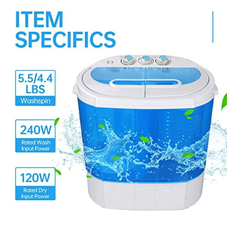 Portable Clothes Washing Machine Mini Twin Tub Small Laundry Washer for Apartment Dormitory RV with 9.9lbs Capacity Lightweight