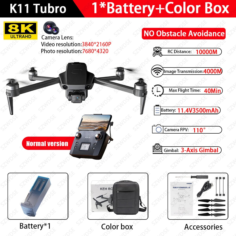 2025 K11 Tubro Drone With 8K Professional Camera GPS+Digital Image Transmission 3-axis Gimbal Anti-Shake Camera Drone RC Toy