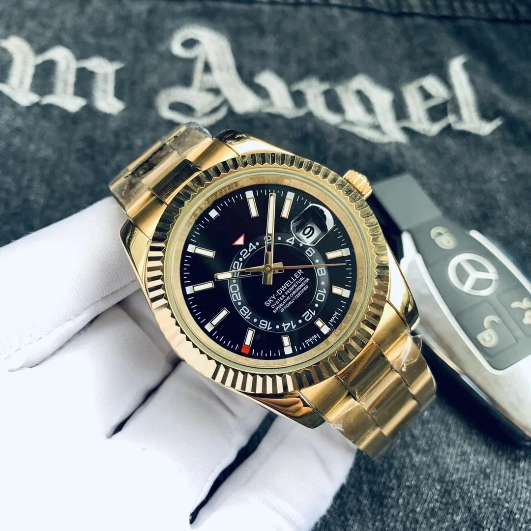 Automatic Men Watch Mechanical Self Wind Stainless Steel Strap Rose Gold Silver Blue Date Luxury Sky 40mm