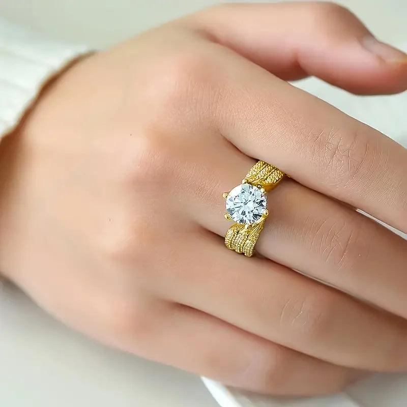 5 Carat Moissanite S925 Ring, 18K Gold Plated Fashion Party, Engagement, Wedding Anniversary Holiday Gift Mother's Day Gift