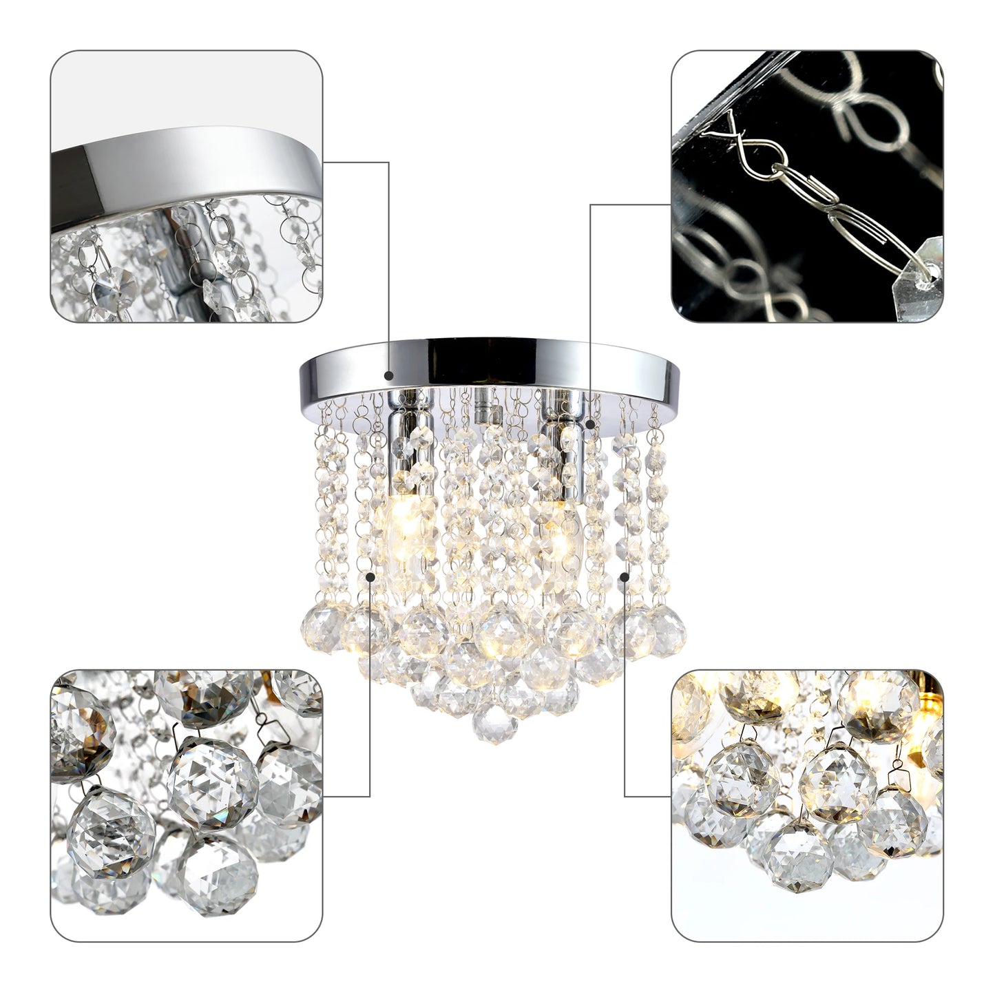 Flush Mount Lighting Crystal Ceiling Light Mini Chandelier Flush Mount Light Fixtures Ceiling Lights for Kitchen Hallway