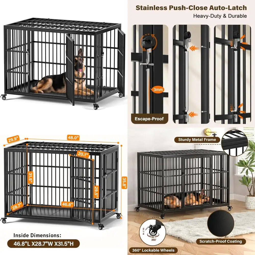 Heavy Duty XL Large Dog Crate for Large Dogs - Escape-Proof Steel Kennel with Self-Locking Latch, Suitable for Indoor Use
