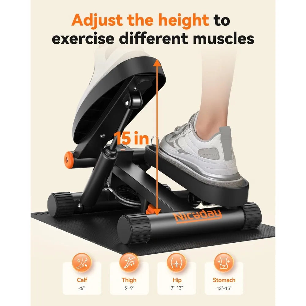 Hydraulic Mini Stair Stepper with Resistance Bands for Fitness, Supporting Up to 300lbs