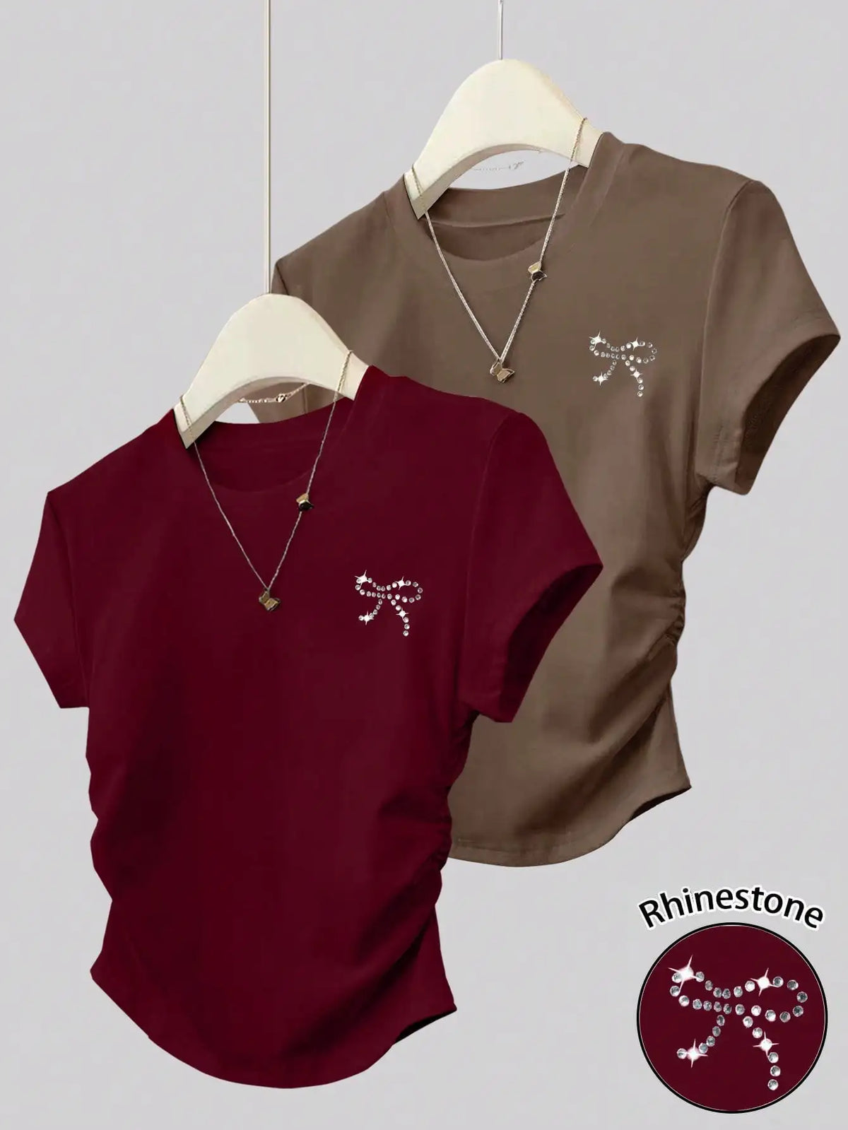 3pcs/Set Women Cinched Waist T-Shirt, Sweet Butterfly Print Pattern, Summer