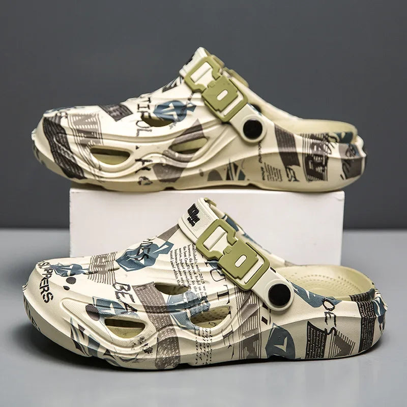 Men's Sports Sandals Eva Light Soft Comfortable Men's Beach Sandals Fashion Platform Buckle Slip-on Graffiti Slippers for Men