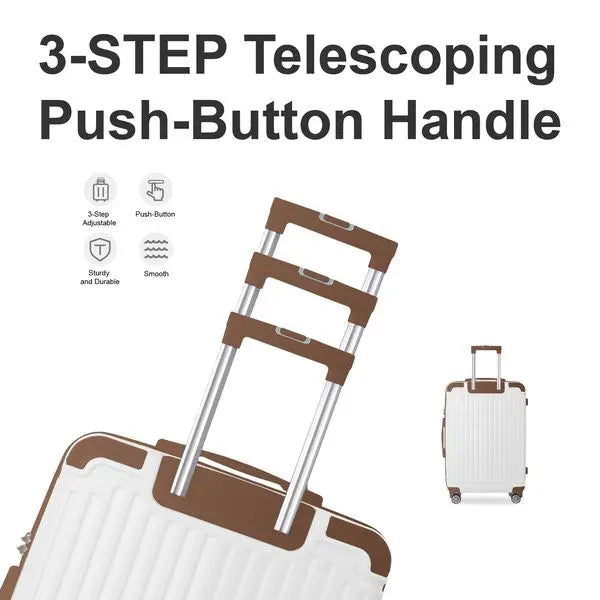 Brown 3-Piece ABS Luggage Set (20', 24', 28') with Spinner Wheels & TSA Lock