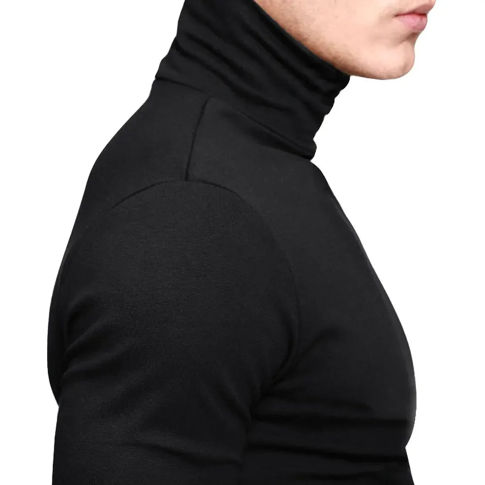 Spring New Men's Turtleneck T-shirt Long Sleeve Slim Fit Solid Color High Elastic Bottoming Pullovers Basic Style Male Tops