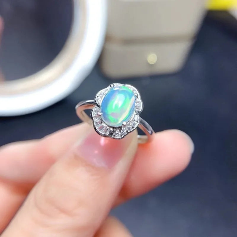 Natural Real Natural Opal Set  Opal Jewelry Set 925 Sterling Silver 1pc Ring,1pc Pendant,2pcs Earring