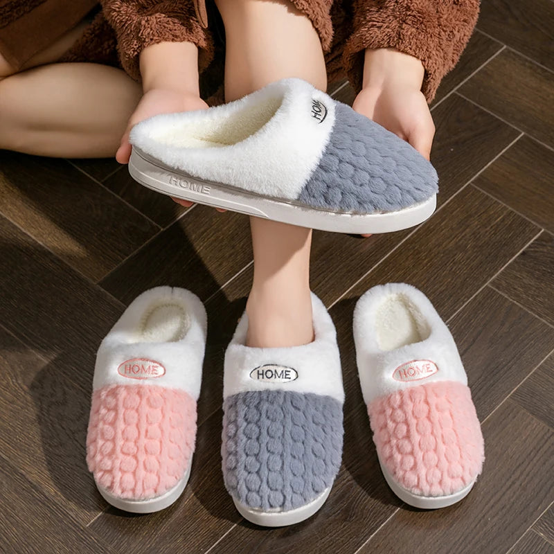 Winter Men's Home Slippers Warm Shoes Non-slip Indoor Outdoor Thick Bottom Plush Slippers For Women Casual Home Cotton Shoes