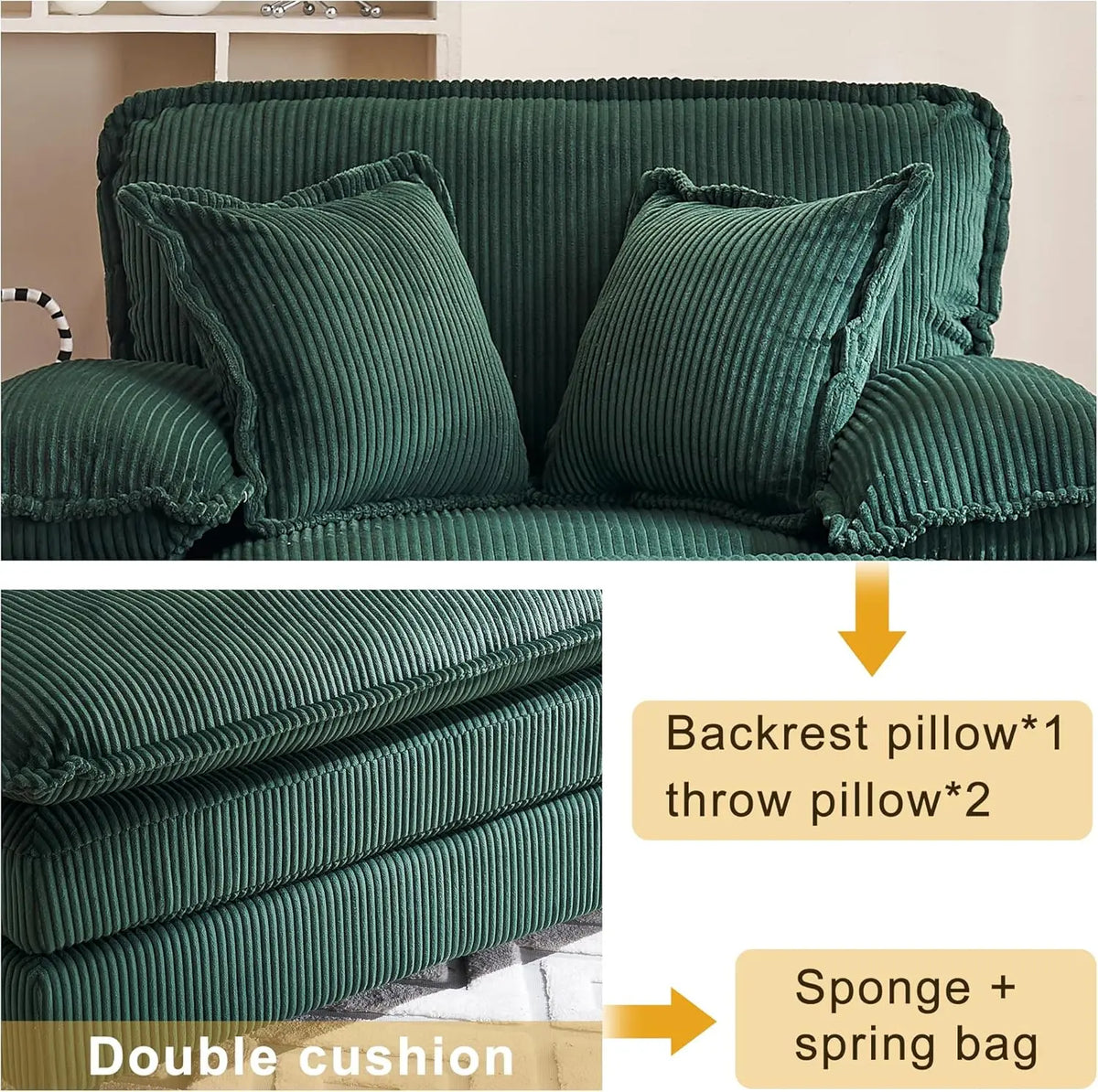 46.9' Oversized Corduroy Chaise Lounge Chair with Ottoman, Comfy Indoor Reading Chair for Living Room Bedroom (Green)
