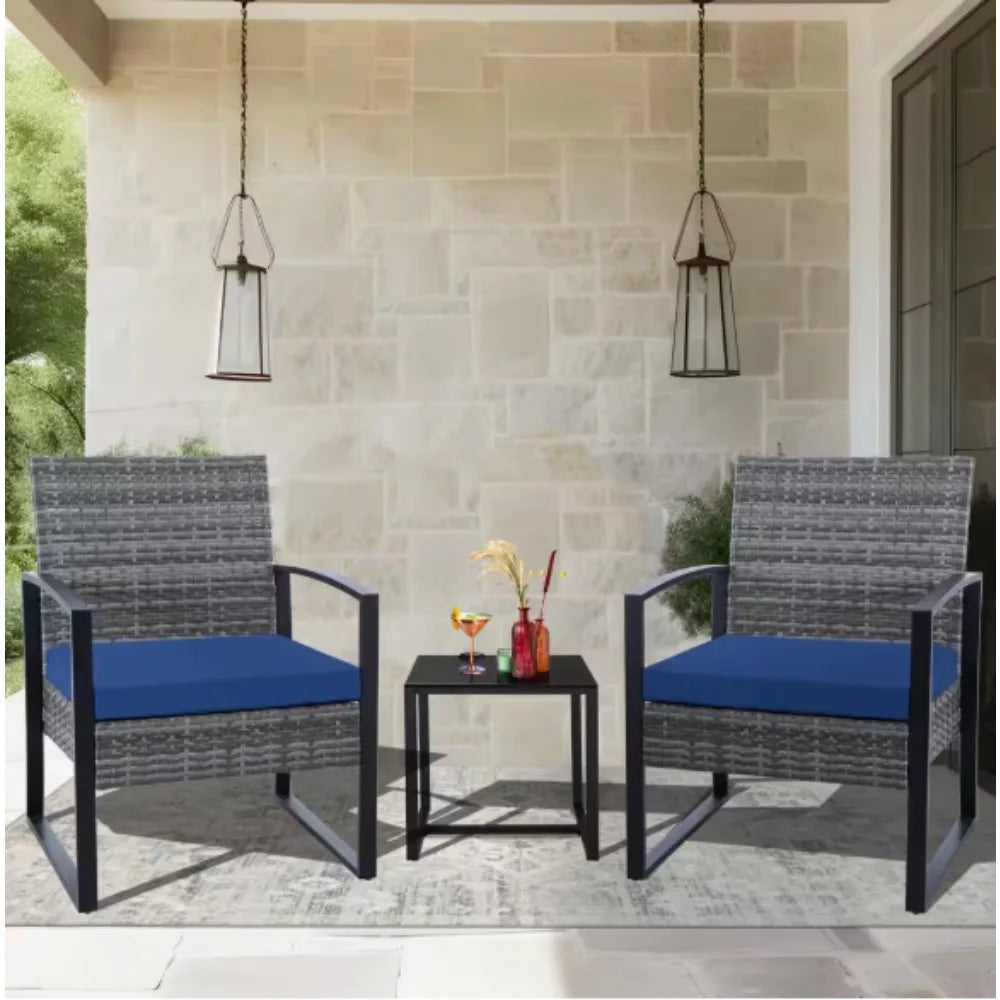 Wicker Patio Conversation Set with Cushions,Modern and chic bistro table set integrate with outdoor/indoor living space
