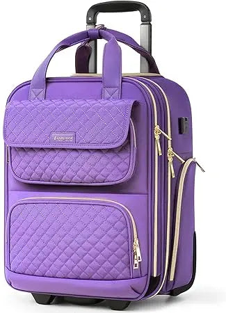 Multi-Functional 17-Inch Lightweight Rolling Underseat Carry-On Luggage with Wheels, Airline Approved Personal Item Bag for Trav