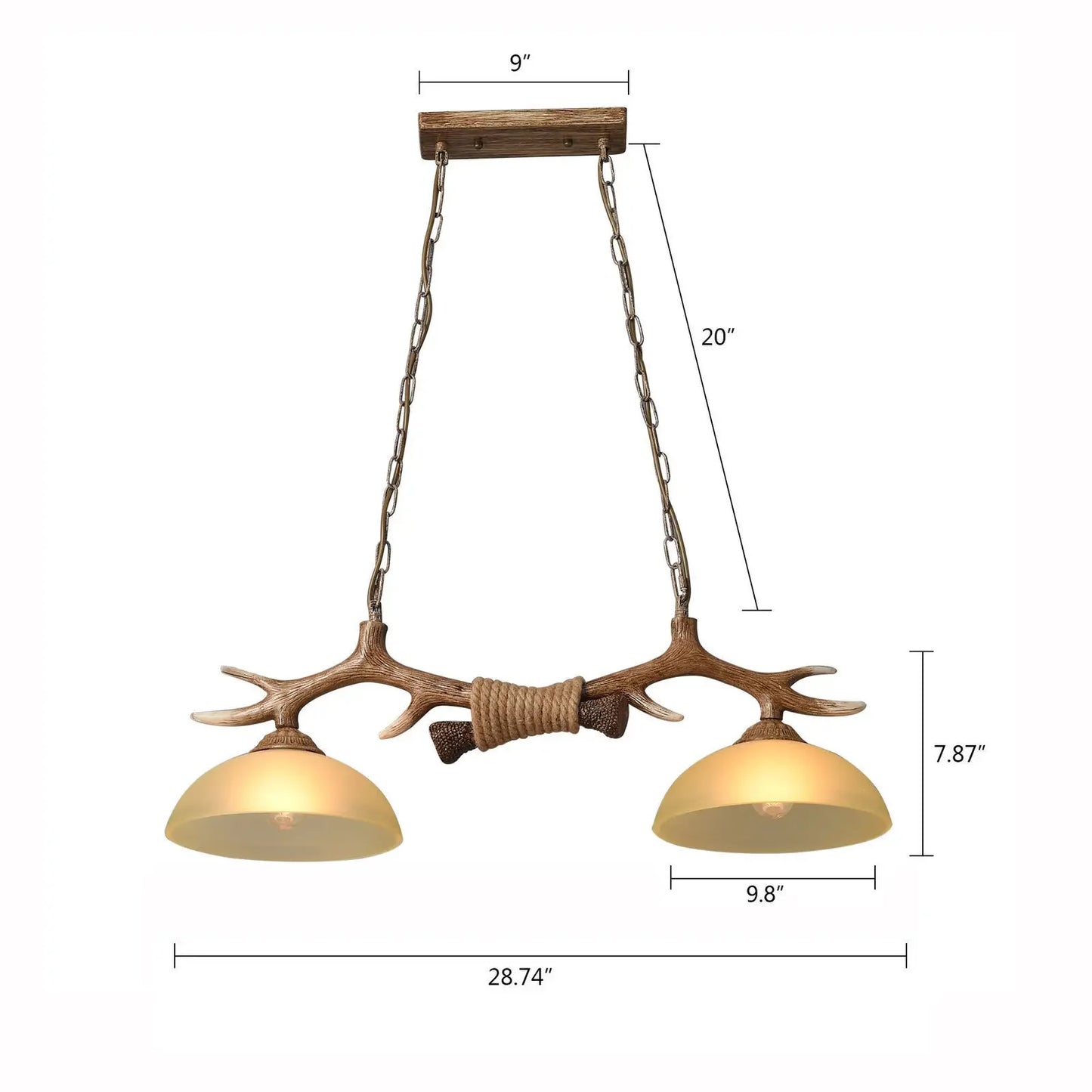 Hunter Style Antler Chandelier - 2-Light Rustic Ceiling Fixture for Lodge & Cabin