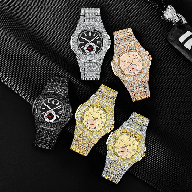 New Hip Hop Watches For Men Reloj Hombre Fashion Alloy Band Diamond Calendar Gifts Quartz Wristwatches Relogios Masculino 2024