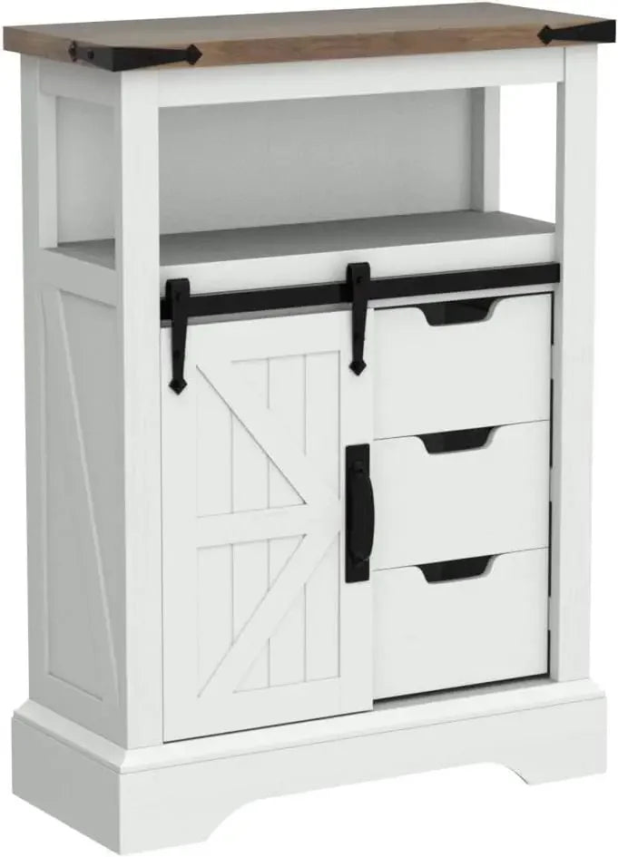 Bathroom Floor Cabinet, Farmhouse Cabinet with Sliding Barn Door & Storage Drawers, Small Storage Cabinet for Bathroom, Kitchen,