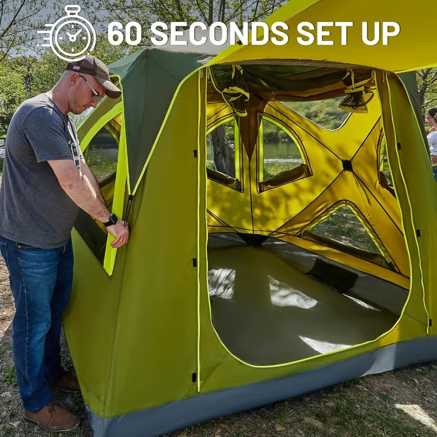 Camping Tent 4 Person Instant Pop Up Hub Tent with 8 Windows Easy 60 Second Setup Weather Resistant Family Cabin Tents with Rai