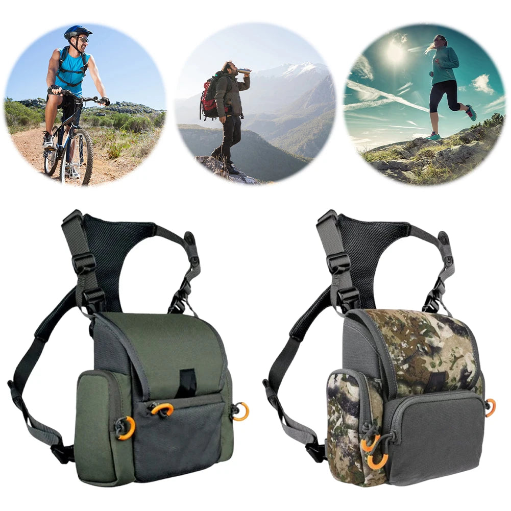 Binocular Harness Chest Pack with Rangefinder Pouch & Rain Cover Adjustable Large Capacity Bino Case for Hunting