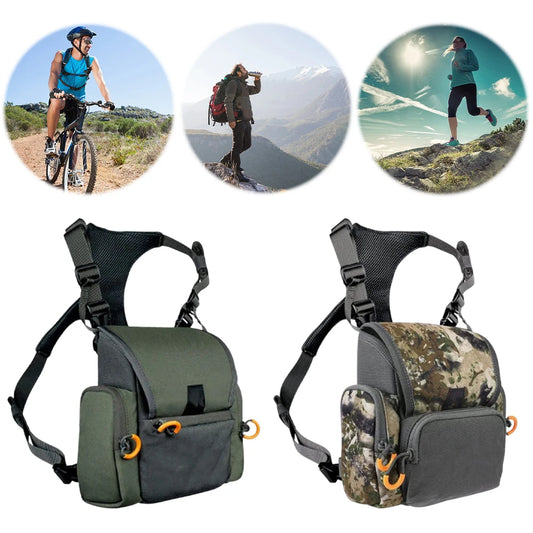 Binocular Harness Chest Pack with Rangefinder Pouch & Rain Cover Adjustable Large Capacity Bino Case for Hunting
