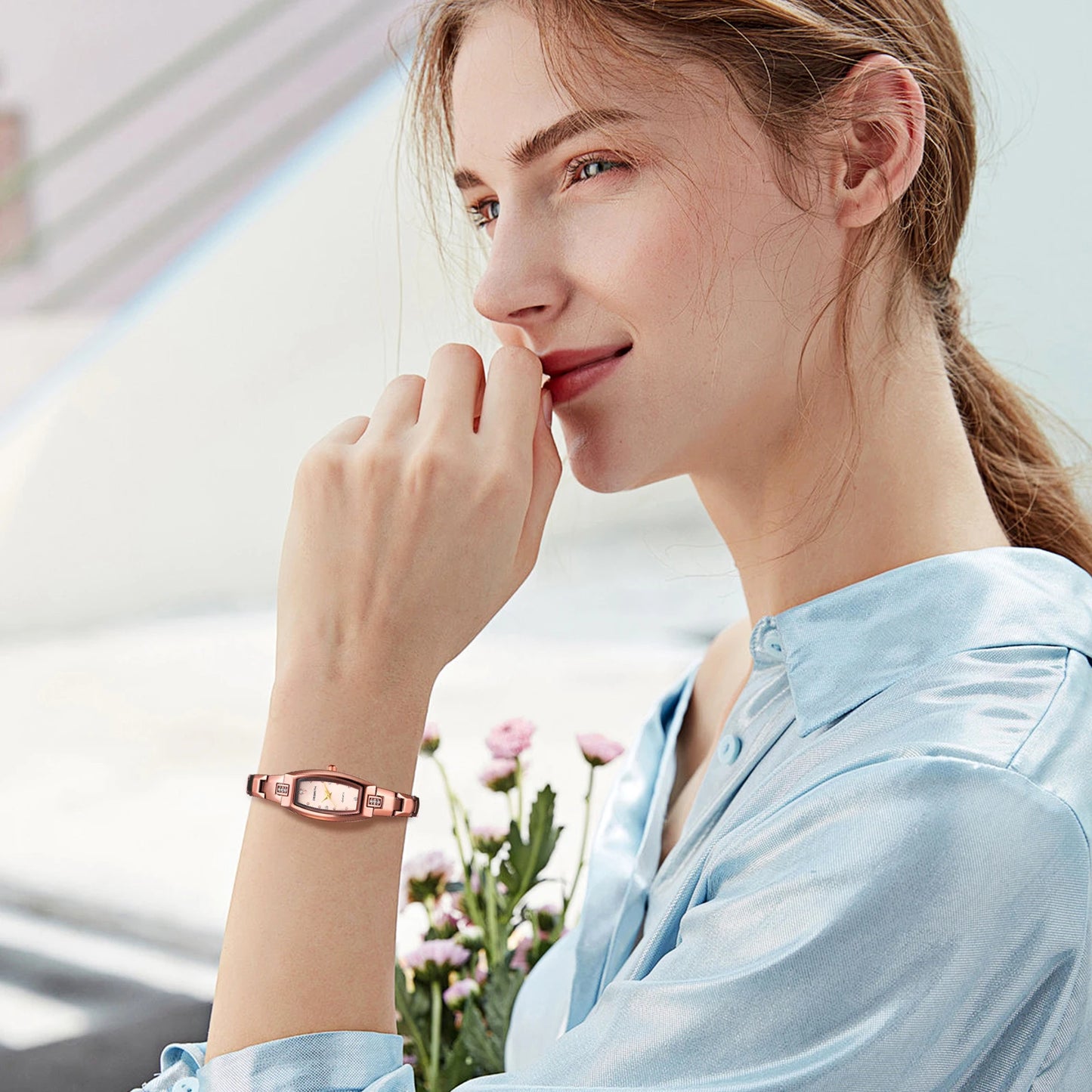 Women Quartz Watch Oval Case Stainless Steel Strap Waterproof Bracelet Watch Diamond Scale Elegant Fashion Valentine's Day Gife