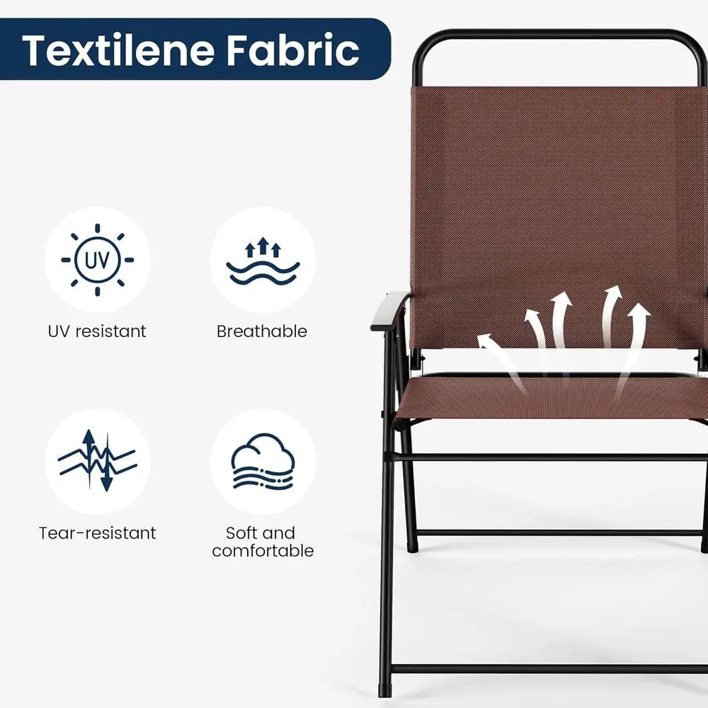 4-Person Outdoor Patio Furniture Set with Folding Chairs, Glass Table, and Umbrella for Lawn, Deck, Garden, Backyard - Brown