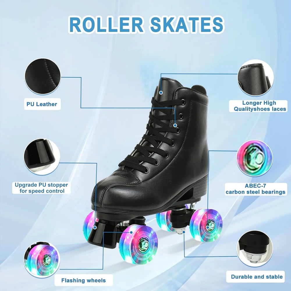 Hot Women Double Row Roller Skates Pu Leather Roller Skate Shoes 4 Wheels Quad Sneakers Outdoor Skating Sport Shoes Breathable