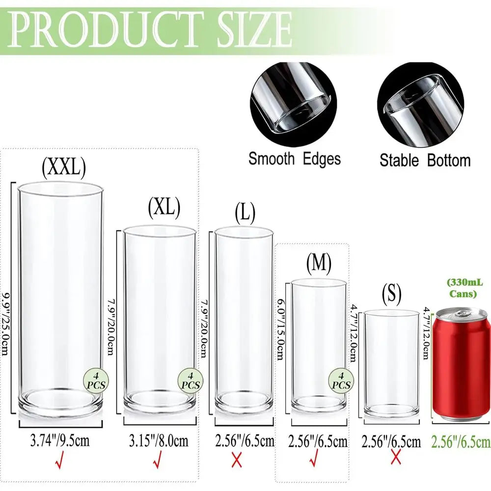 12 Glass Cylinder Vases with Pearl Strings & White Floating Candles for Wedding Party Centerpieces, Home Decor, 5-8 Inch