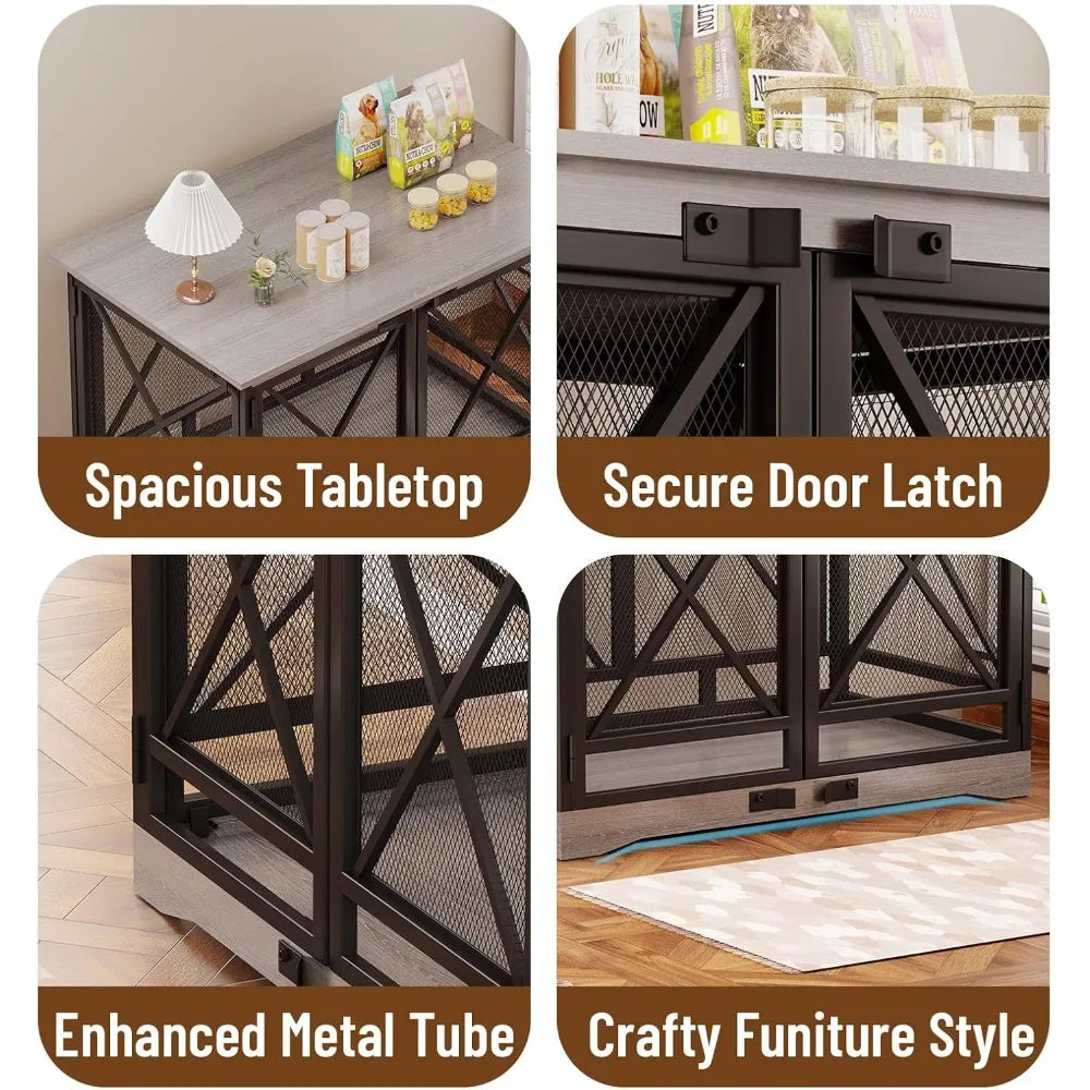 Large Dog Crate Furniture - 48 inch Heavy Duty Dog Kennel Indoor for XLarge Breed with Double Doors, Wooden Dog Cage XL Modern