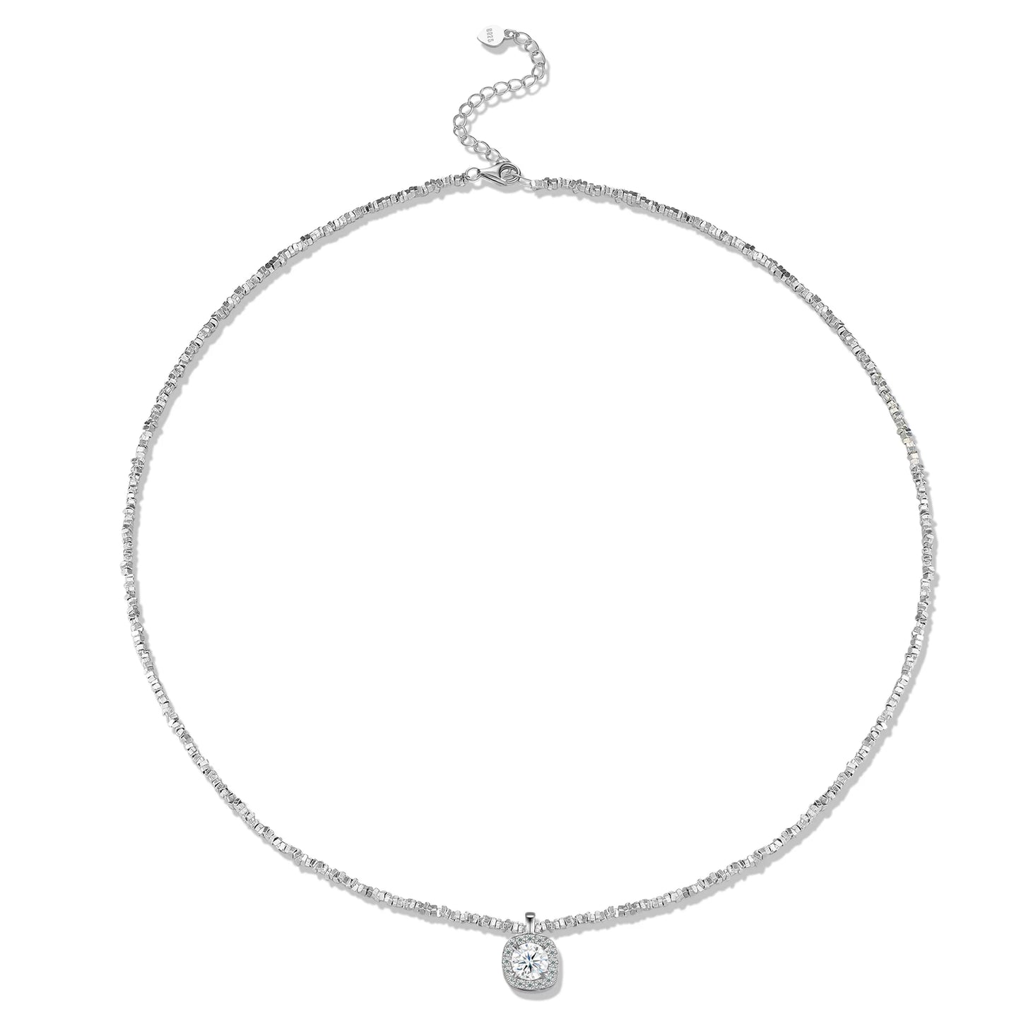 JIUZUAN Sparkling Moissanite Square Pendant Necklace S925 Silver Plated 18K White Gold Luxury Polished Moissanite Necklace