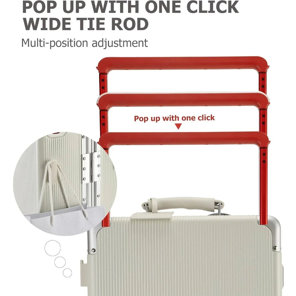 20 Inch Aluminum Frame Wide Handle PC Hardside Double Spinner Carry-On Luggage - Luxury Rolling Travel Suitcase