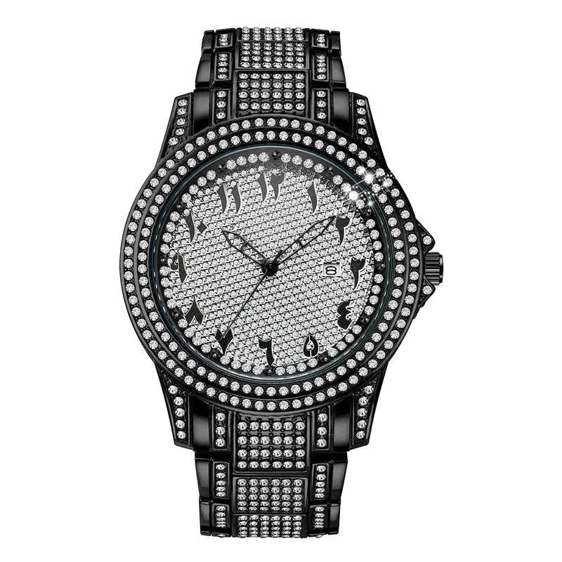 Big Brand Watches For Men Fashion Alloy Band Hip Hop Diamond Golden Luxury Date Quartz Vintage Watch Montres de Marque de Luxe