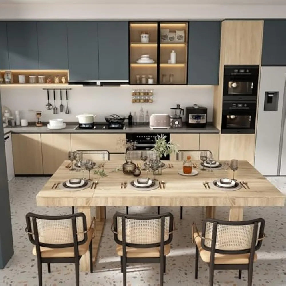 "Modern Wooden Dining Table Seats 8-10, Versatile for Home and Office, Light-Weight Kitchen Table"