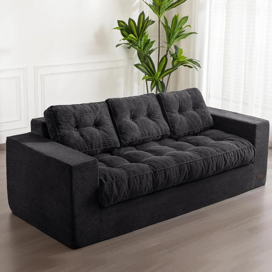 3 Seater Couch for Living Room, Boneless Couch with Tufted Cushion & Backrest, Upholstered Floor Sofa with Armrests, Sofa in A