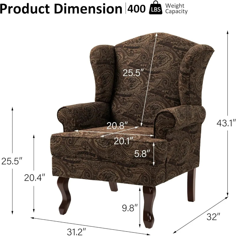 Lumibee High Back Accent Chairs, 2 Set Comfy Armchairs with Solid Wood Legs for Living Room, Upholstered Accent Chairs for Small