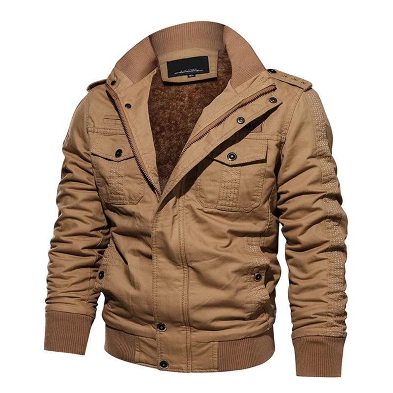 Men's Tactical Jacket Autumn Winter Fleece Tactical Jackets Men Casual Multiple Pockets Windproof Outdoor Workwear Coat