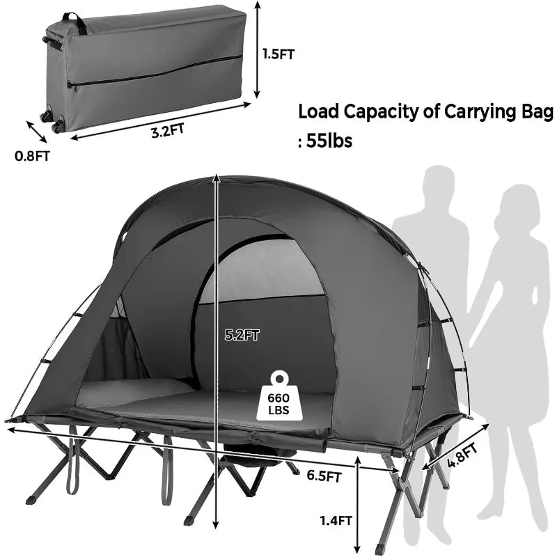 Tangkula 2-Person Tent Cot, Folding Tent with Waterproof Rainfly, Self-Inflating Mattress & Roller Carrying Bag, with Lamp Hook