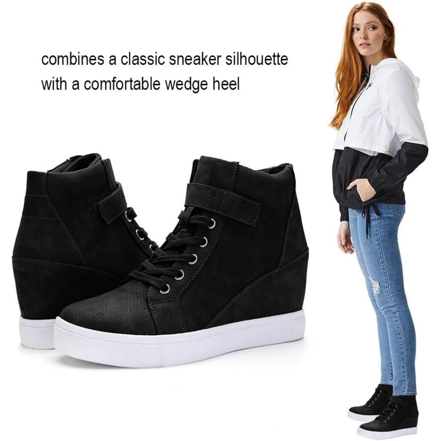 Women's Lace Up Wedge Sneakers High Top Fashion Sneakers Ankle Booties