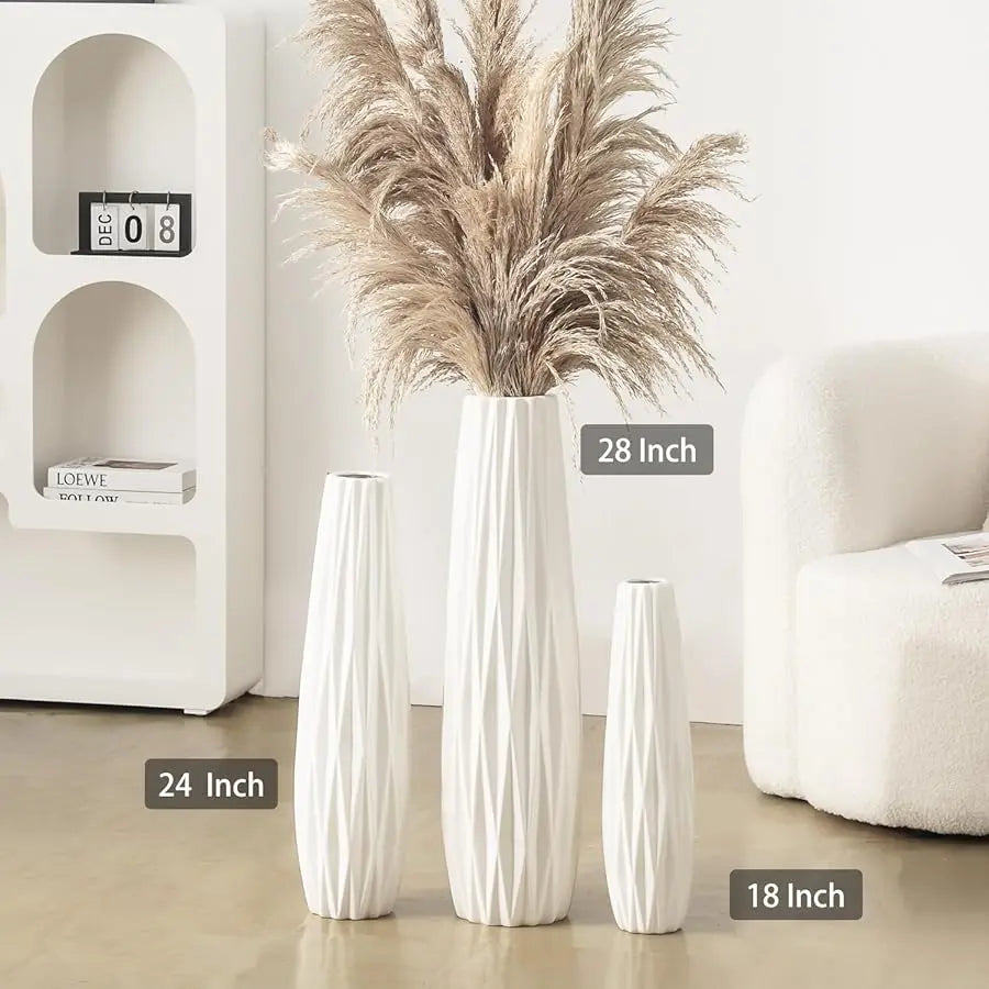 White Tall Floor Vase, 28" Ceramic Decorative Large Vases for Living Room Decor Home Office Bedroom, Modern Big Standing Flower