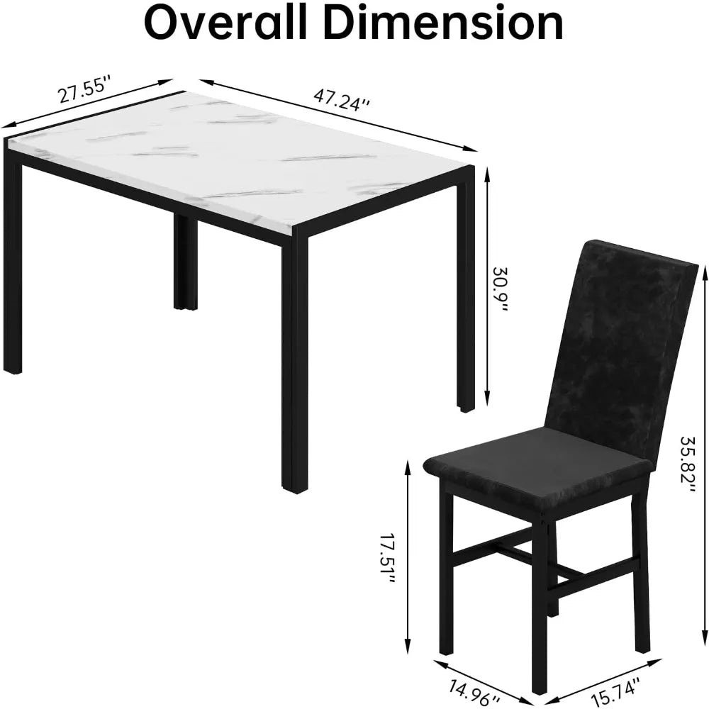 AWQM Products 5-Piece Marble Dining Set, Modern Kitchen Table and Chairs for Dining Room, Dinette, Compact Space Saving Furnitur