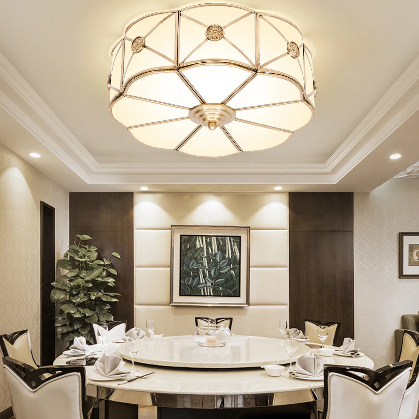 Modern Style Ceiling Lamp, Vintage Luxury Living Room E27 Home Lighting Fixtures, Flower Shaped Fixture Flush Mount Chandelier