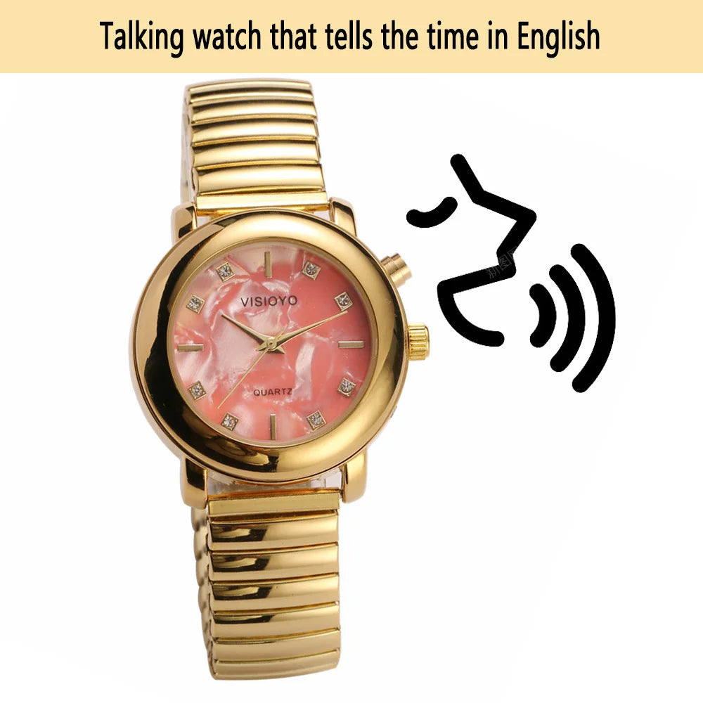 English Talking Ladies Watch Blind Elderly Visually Impaired Clock and Watch with Date Alarm Whole Time Chime Function
