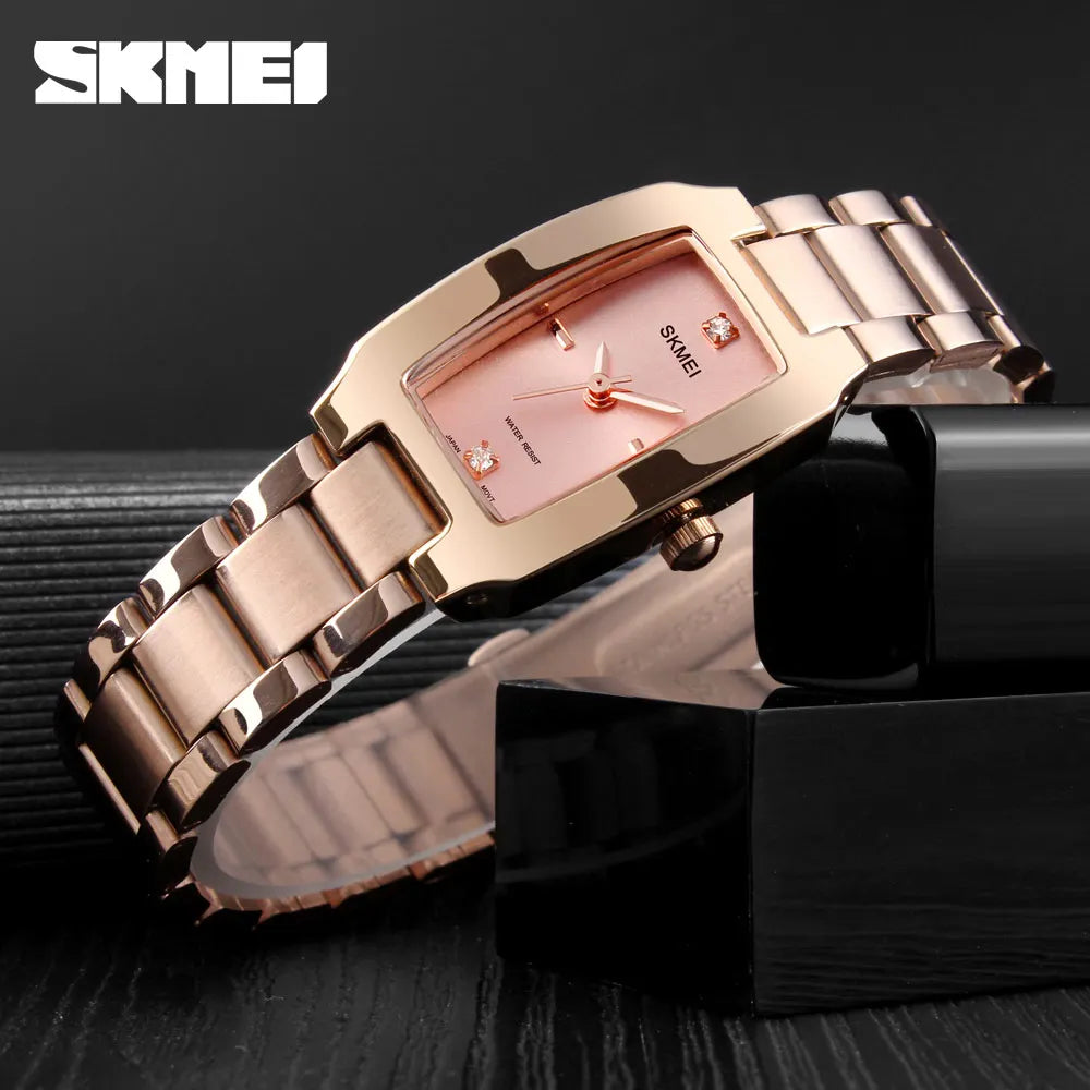 SKMEI Quartz Watch Fashion Thin Watches Ladies Casual Dress Luxury Silver Ladies Rhinestone Waterproof Relogio Feminino 1400